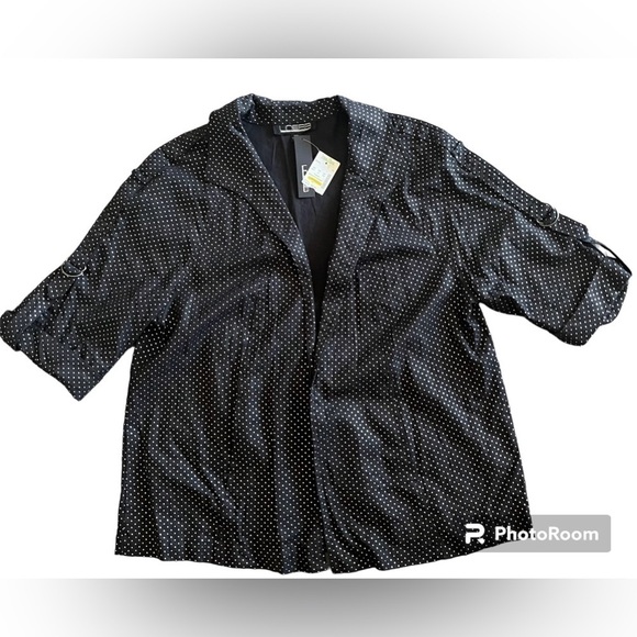 Women’s open front career layering jacket short sleeve polka black tab sleeve 2X - Picture 1 of 9